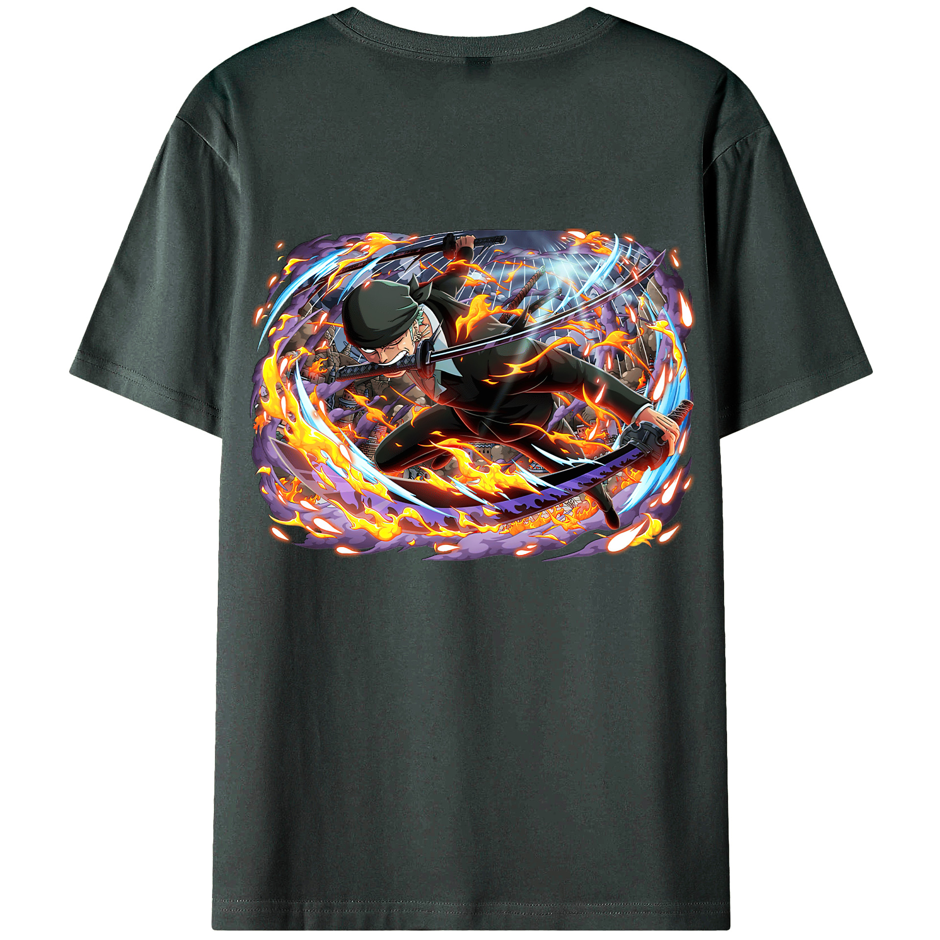 ワンピース ロロノア・ゾロ ONE PIECE Roronoa Zoro 綿100％ メンズ半袖Tシャツ（バックプリント） 通気性